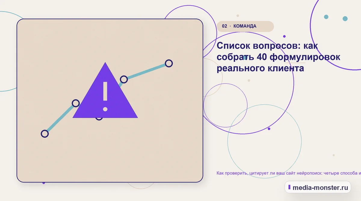 Как проверить, цитирует ли ваш сайт нейропоиск: четыре способа и таблица замеров — иллюстрация к разделу «Список вопросов: как собрать 40 формулировок реального клиента»