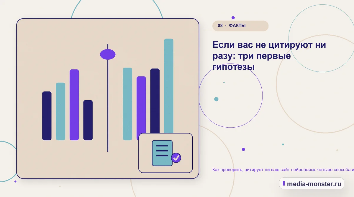 Изображение 8: Сравнение вариантов — Как проверить, цитирует ли ваш сайт нейропоиск: четыре способа и таблица замеров | Media Monster Сравнение вариантов. Если вас не цитируют ни разу: три первые гипотезы: иллюстрация к статье «Как проверить, цитирует ли ваш сайт нейропоиск: четыре способа и таблица замеров»