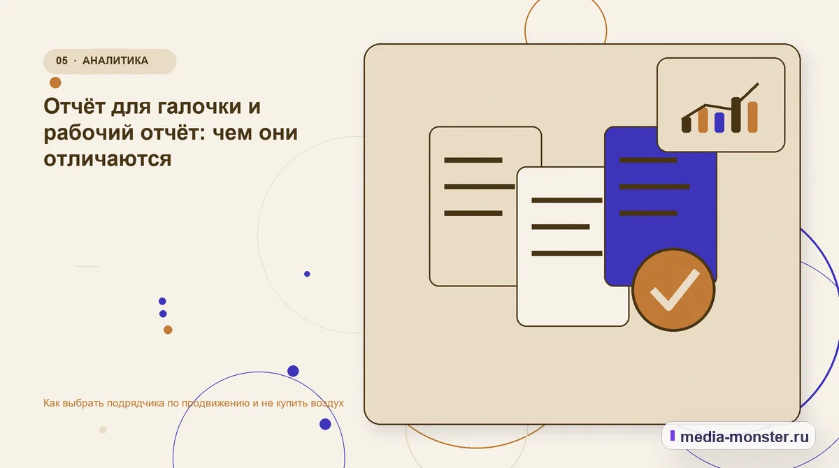 Изображение 5: Данные и доказательства — Как выбрать подрядчика по продвижению и не купить воздух | Media Monster Данные и доказательства. Отчёт для галочки и рабочий отчёт: чем они отличаются: иллюстрация к статье «Как выбрать подрядчика по продвижению и не купить воздух»