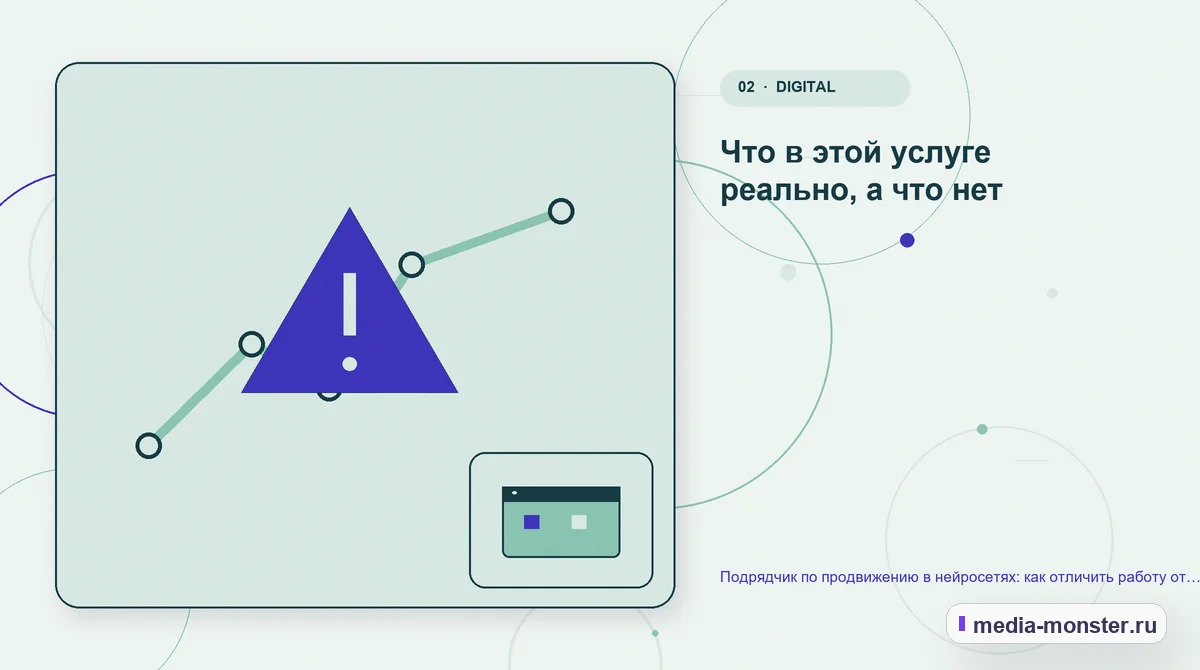 Изображение 2: Проблема и точка потери — Подрядчик по продвижению в нейросетях: как отличить работу от красивых слов | Media Monster Проблема и точка потери. Что в этой услуге реально, а что нет: иллюстрация к статье «Подрядчик по продвижению в нейросетях: как отличить работу от красивых слов»