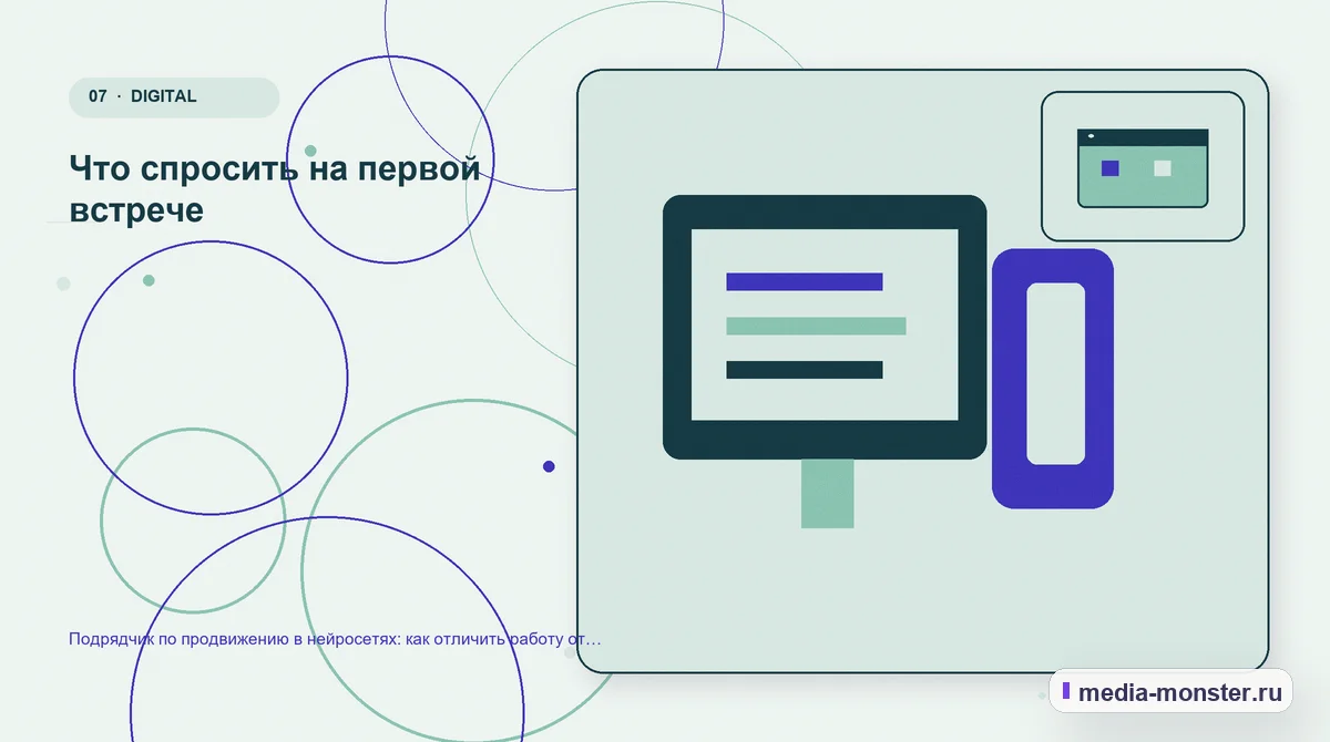 Изображение 7: Каналы и точки контакта — Подрядчик по продвижению в нейросетях: как отличить работу от красивых слов | Media Monster Каналы и точки контакта. Что спросить на первой встрече: иллюстрация к статье «Подрядчик по продвижению в нейросетях: как отличить работу от красивых слов»