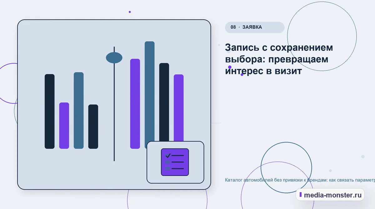 Изображение 8: Сравнение вариантов — Каталог автомобилей без привязки к брендам: как связать параметры, сравнение и запись | Media Monster Сравнение вариантов. Запись с сохранением выбора: превращаем интерес в визит: иллюстрация к статье «Каталог автомобилей без привязки к брендам: как связать параметры, сравнение и запись»