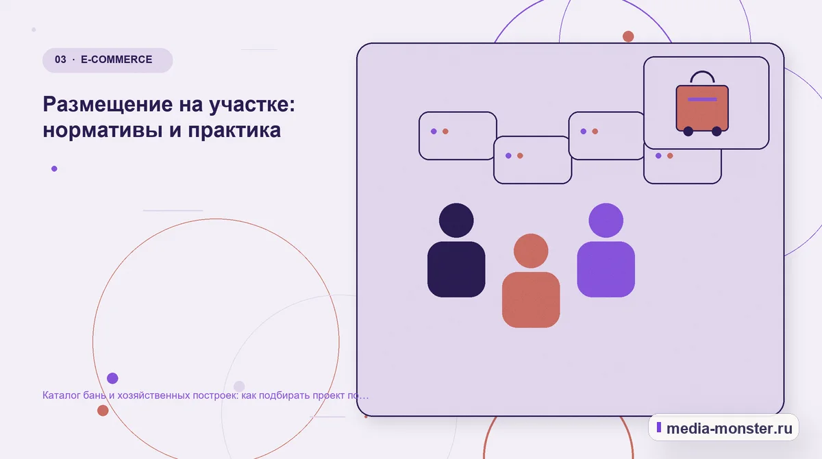 Изображение 3: Аудитория и сценарий выбора — Каталог бань и хозяйственных построек: как подбирать проект по участку и сценарию | Media Monster Аудитория и сценарий выбора. Размещение на участке: нормативы и практика: иллюстрация к статье «Каталог бань и хозяйственных построек: как подбирать проект по участку и сценарию»