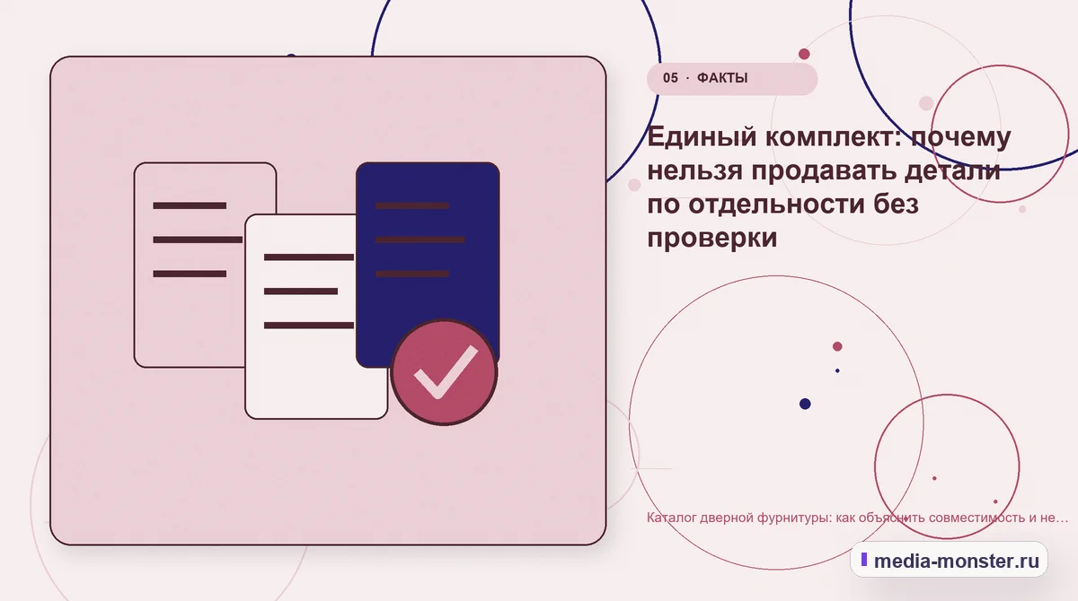 Каталог дверной фурнитуры: как объяснить совместимость и не заставлять покупателя угадывать — иллюстрация к разделу «Единый комплект: почему нельзя продавать детали по отдельности без проверки»