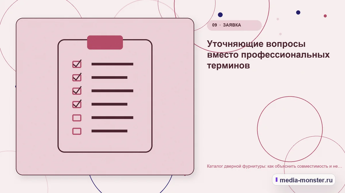 Каталог дверной фурнитуры: как объяснить совместимость и не заставлять покупателя угадывать — иллюстрация к разделу «Уточняющие вопросы вместо профессиональных терминов»