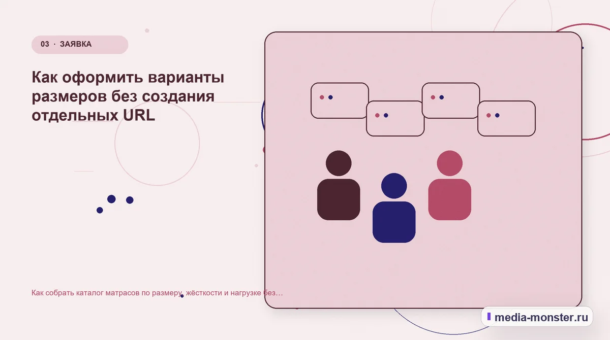 Как собрать каталог матрасов по размеру, жёсткости и нагрузке без дублирующихся карточек — иллюстрация к разделу «Как оформить варианты размеров без создания отдельных URL»