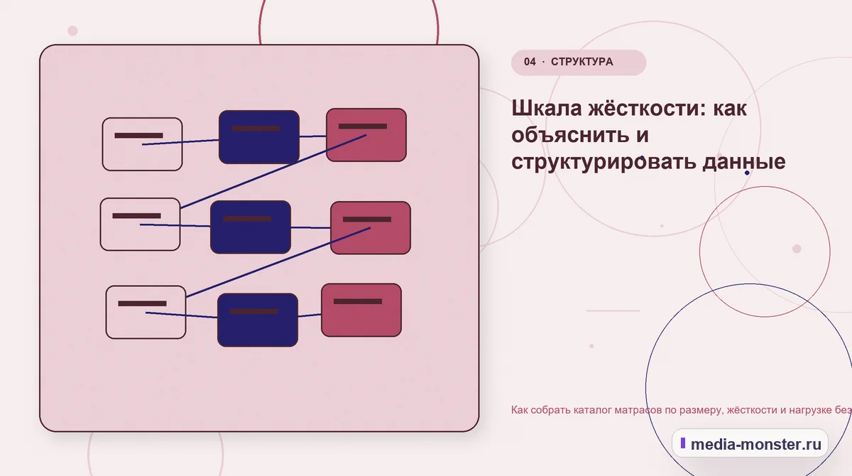 Как собрать каталог матрасов по размеру, жёсткости и нагрузке без дублирующихся карточек — иллюстрация к разделу «Шкала жёсткости: как объяснить и структурировать данные»