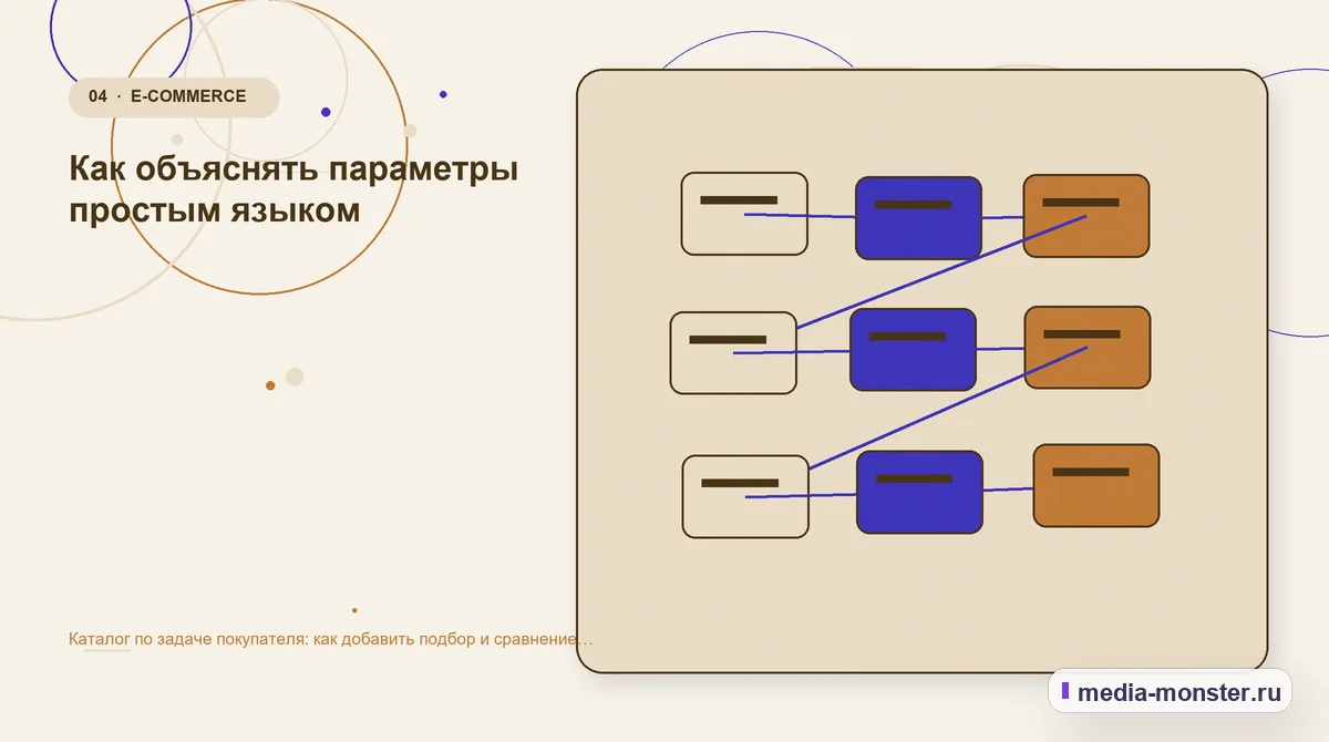 Каталог по задаче покупателя: как добавить подбор и сравнение поверх обычных категорий — иллюстрация к разделу «Как объяснять параметры простым языком»
