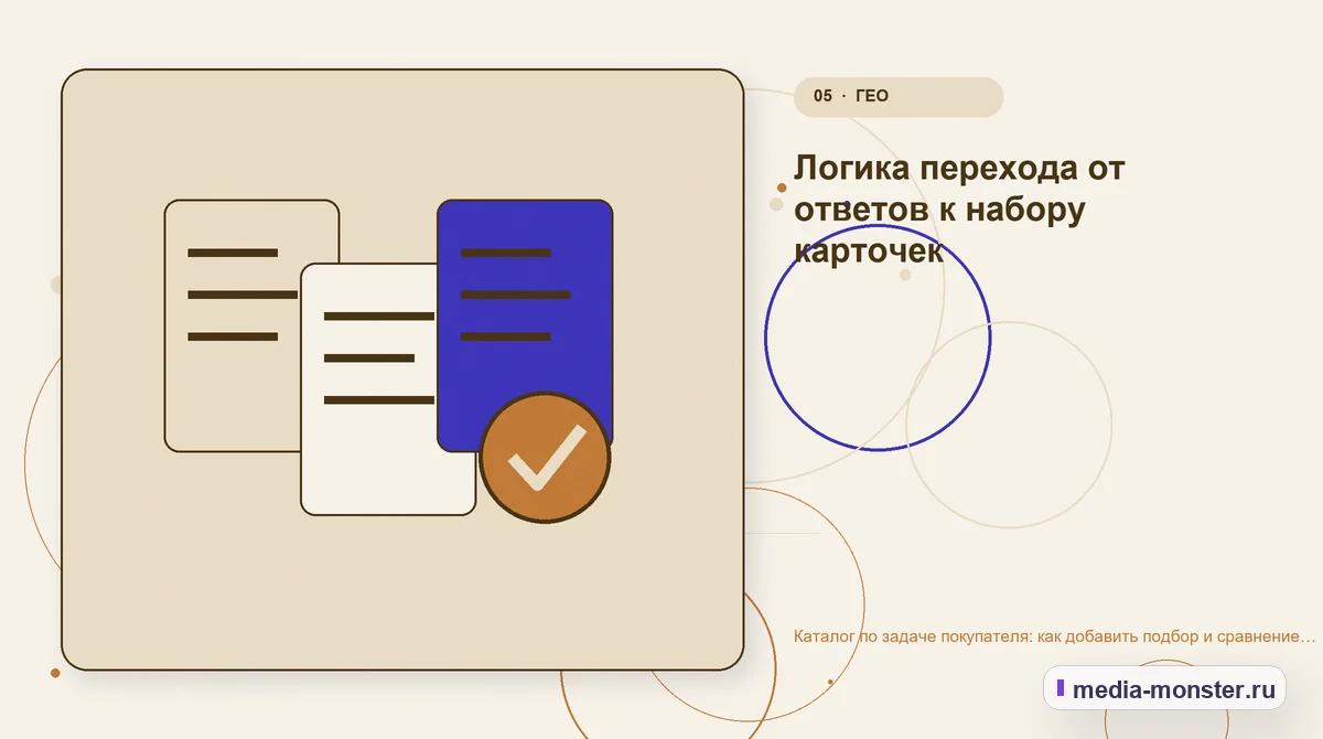 Каталог по задаче покупателя: как добавить подбор и сравнение поверх обычных категорий — иллюстрация к разделу «Логика перехода от ответов к набору карточек»