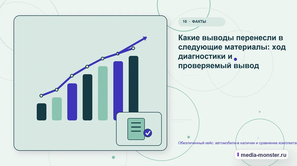 Изображение 10: Итог и следующий шаг — Кейс: Автомобили в наличии и сравнение комплектаций — как нашли разрыв между страницей и обращением | Media Monster Итог и следующий шаг. Что из этого можно перенести в другие проекты: иллюстрация к статье «Кейс: Автомобили в наличии и сравнение комплектаций — как нашли разрыв между страницей и…