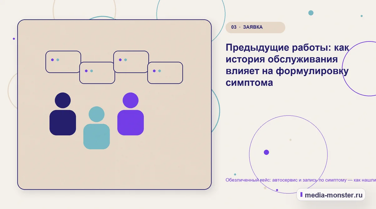 Изображение 3: Аудитория и сценарий выбора — Кейс: Автосервис и запись по симптому. Как нашли разрыв между страницей и обращением | Media Monster Аудитория и сценарий выбора. Что посетитель должен понять до обращения: иллюстрация к статье «Кейс: Автосервис и запись по симптому. Как нашли разрыв между страницей и обращением»