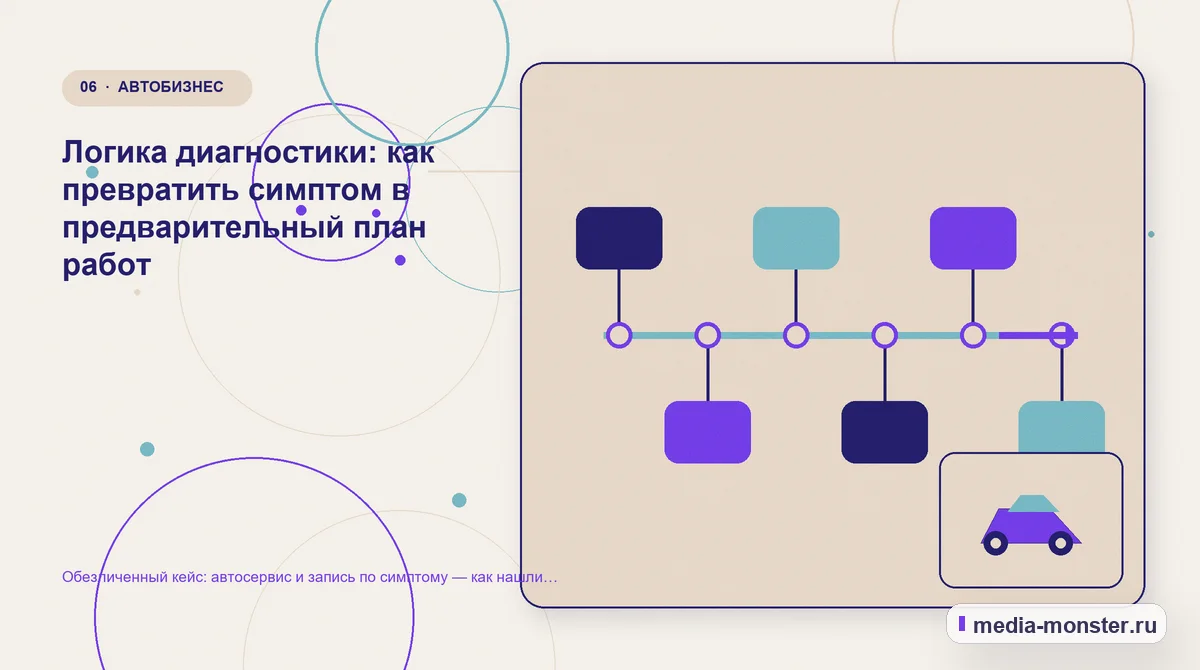 Изображение 6: Последовательность работы — Кейс: Автосервис и запись по симптому. Как нашли разрыв между страницей и обращением | Media Monster Последовательность работы. Какие изменения связали страницу с выбором: иллюстрация к статье «Кейс: Автосервис и запись по симптому. Как нашли разрыв между страницей и обращением»