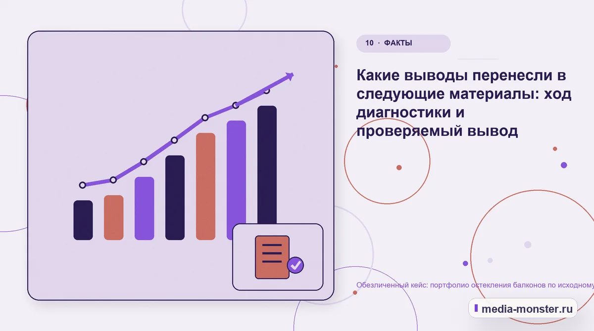 Итог и следующий шаг. Что можно перенести на другие страницы: иллюстрация к статье «Кейс: Портфолио остекления балконов по исходному состоянию. Как нашли разрыв между страницей и обращением»