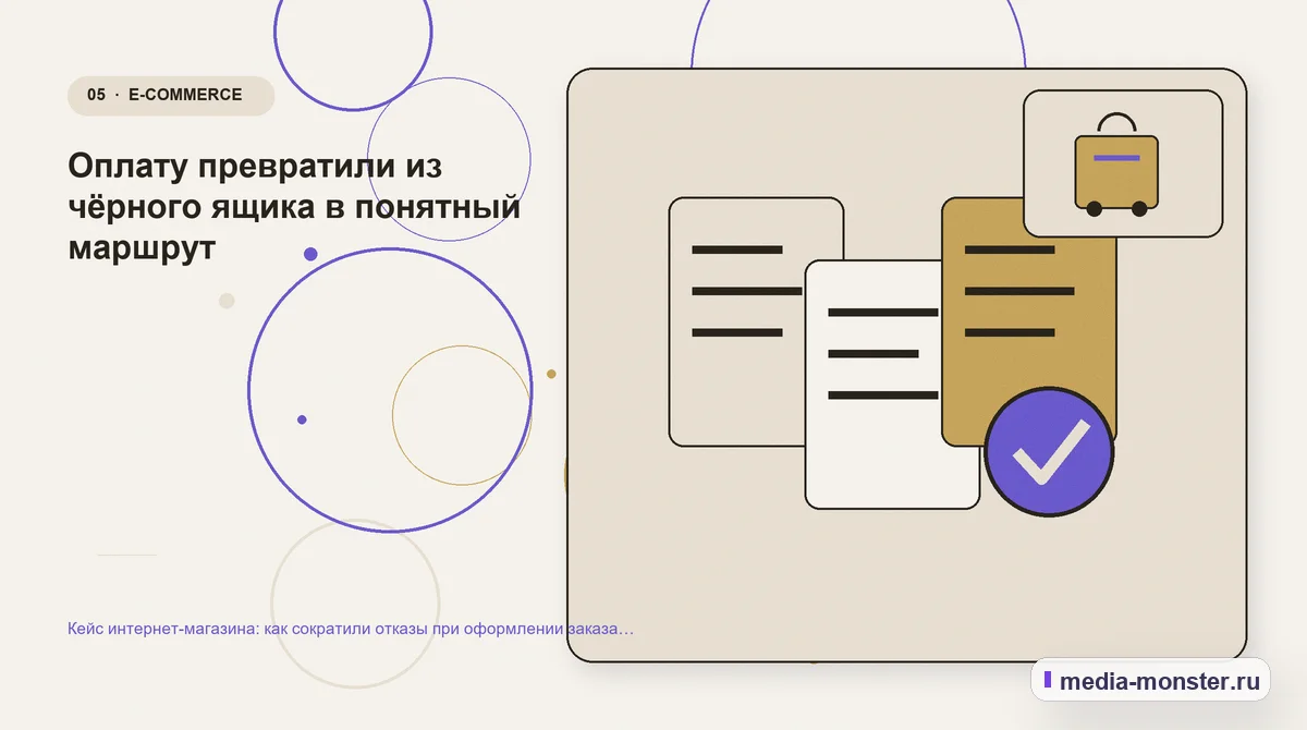 Изображение 5: Данные и доказательства — Кейс интернет-магазина: как сократили отказы при оформлении заказа без новой рекламной кампании | Media Monster Данные и доказательства. Оплату превратили из чёрного ящика в понятный маршрут: иллюстрация к статье «Кейс интернет-магазина: как сократили отказы при оформлении заказа без новой рекламной…