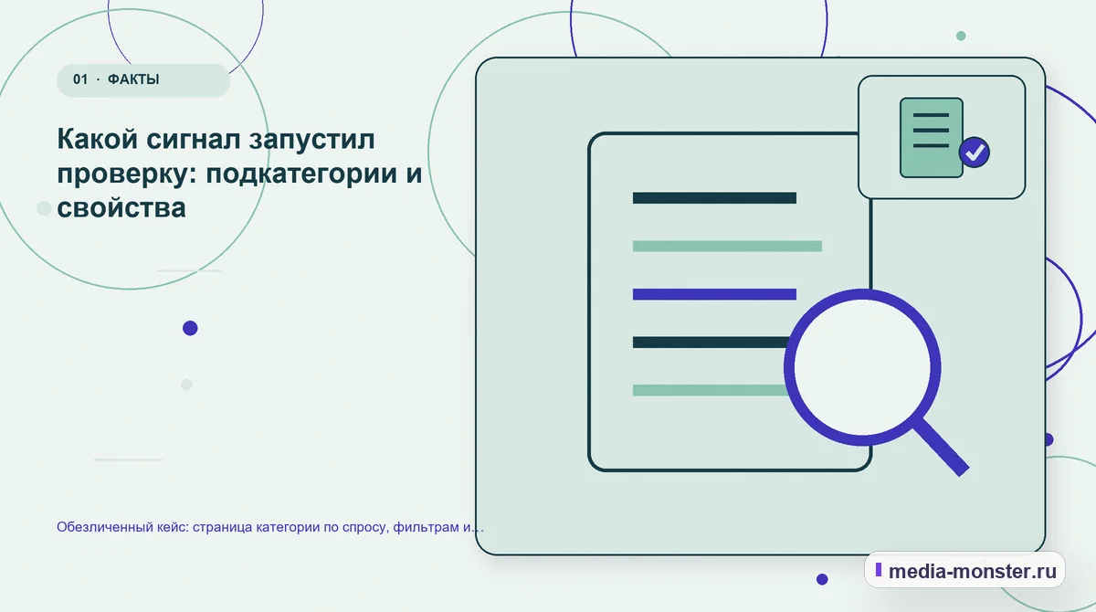 Изображение 1: Ключевая тема материала — Разбор проекта по теме «страница категории по спросу, фильтрам и контенту»: где терялся путь до обращения | Media Monster Ключевая тема материала. Сигнал: где посетитель терял контекст: иллюстрация к статье «Разбор проекта по теме «страница категории по спросу, фильтрам и контенту»: где терялся путь до…