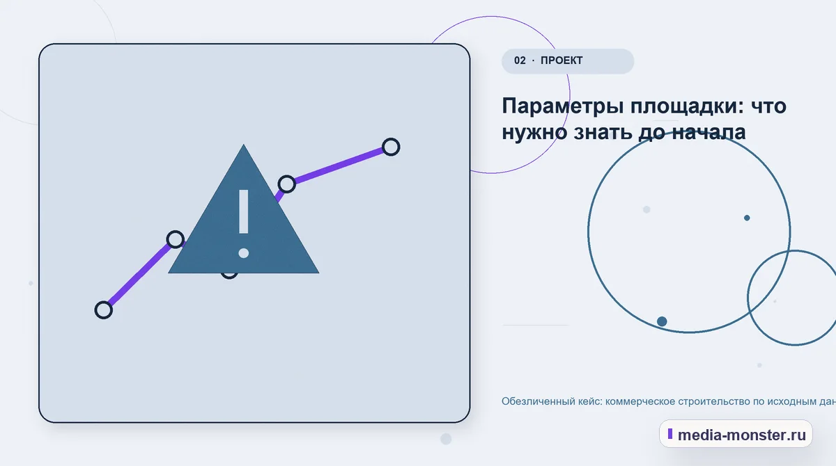 Проблема и точка потери. Параметры площадки: что нужно знать до начала: иллюстрация к статье «Обезличенный кейс: коммерческое строительство по исходным данным — как нашли разрыв между…