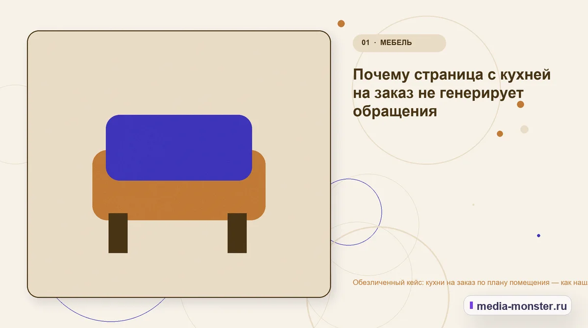 Ключевая тема материала. Почему страница с кухней на заказ не генерирует обращения: иллюстрация к статье «Обезличенный кейс: кухни на заказ по плану помещения — как нашли разрыв между…