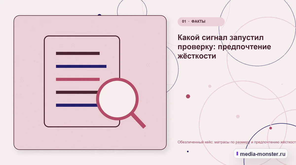 Миниатюра кейса «Обезличенный кейс: матрасы по размеру и предпочтению жёсткости - как нашли разрыв и перестроили маршрут»