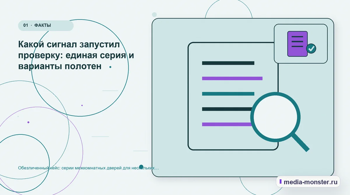 Ключевая тема материала. Какой сигнал запустил проверку: единая серия и варианты полотен: иллюстрация к статье «Обезличенный кейс: серии межкомнатных дверей для нескольких помещений — как…