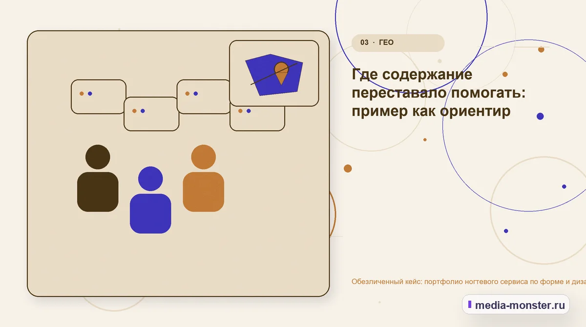 Изображение 3: Аудитория и сценарий выбора — Кейс: Портфолио ногтевого сервиса по форме и дизайну. Как нашли разрыв между страницей и обращением | Media Monster Аудитория и сценарий выбора. Что посетитель должен понять до обращения: иллюстрация к статье «Кейс: Портфолио ногтевого сервиса по форме и дизайну. Как нашли разрыв между страницей и…