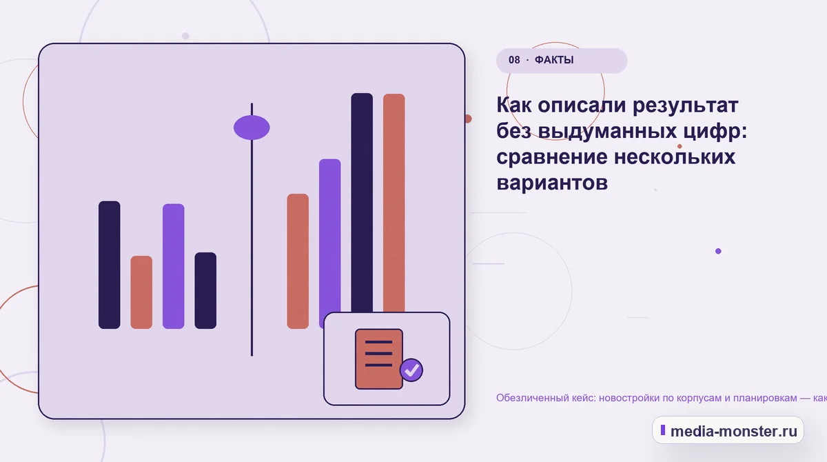 Сравнение вариантов. Как проверить результат без выдуманных цифр: иллюстрация к статье «Кейс о теме «новостройки по корпусам и планировкам»: что исправили на странице и в заявке»