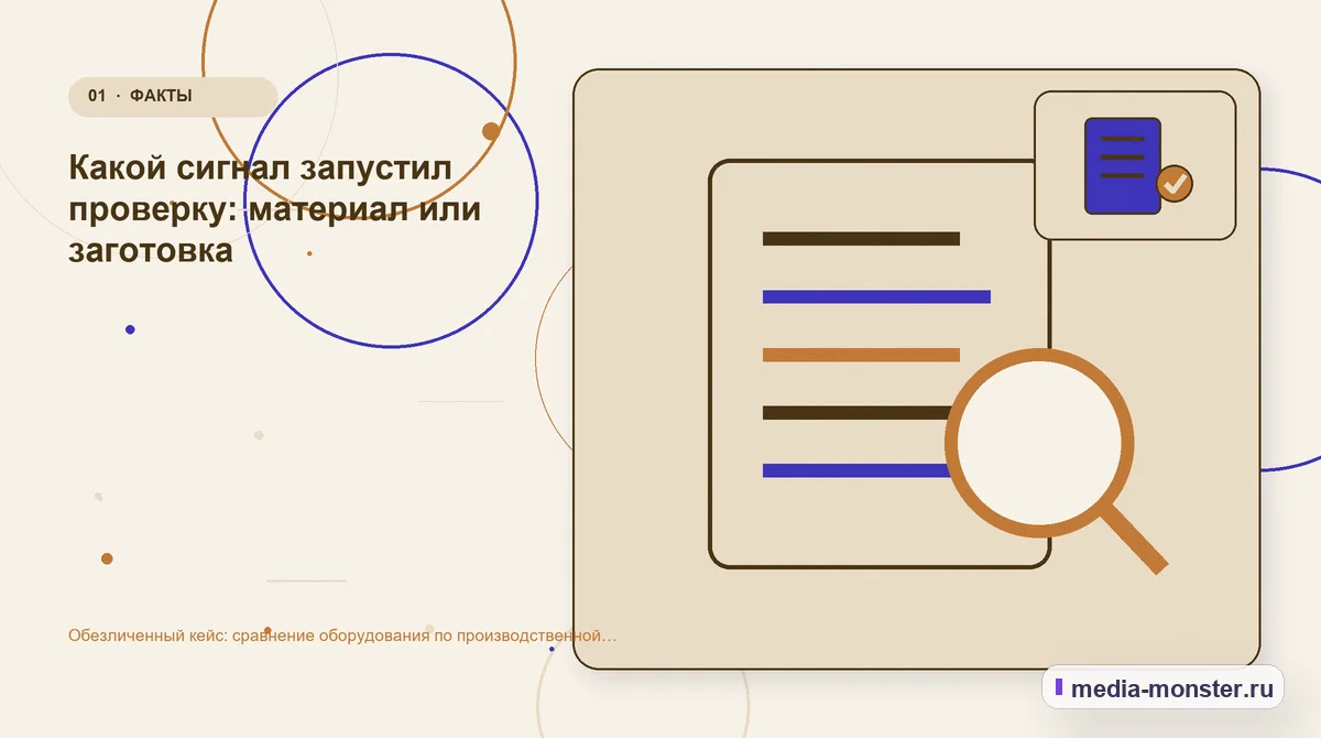 Изображение 1: Ключевая тема материала — Кейс: Сравнение оборудования по производственной операции. Как нашли разрыв между страницей и обращением | Media Monster Ключевая тема материала. Сигнал по теме Сравнение оборудования по производственной: где терялся контекст: иллюстрация к статье «Кейс: Сравнение оборудования по производственной операции.…