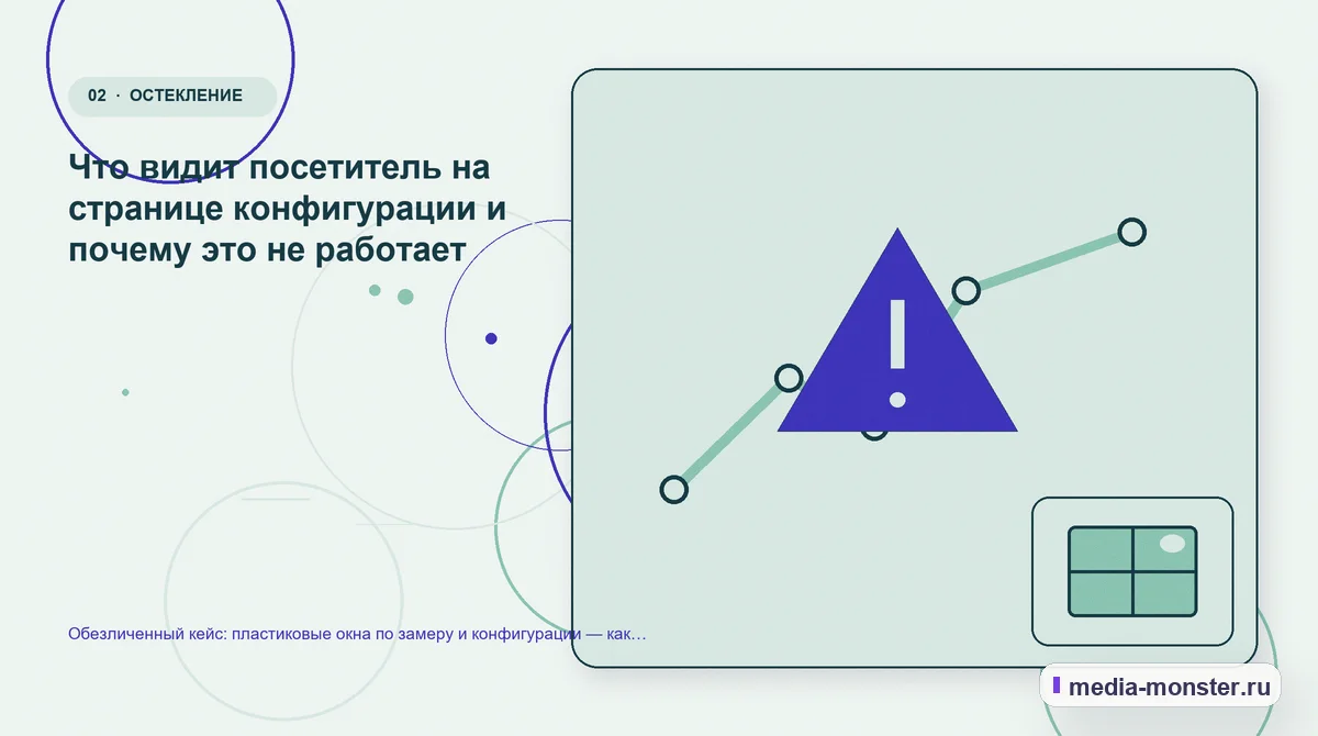 Изображение 2: Проблема и точка потери — Кейс о теме «пластиковые окна по замеру и конфигурации»: что исправили на странице и в заявке | Media Monster Проблема и точка потери. Что увидели в исходной странице: иллюстрация к статье «Кейс о теме «пластиковые окна по замеру и конфигурации»: что исправили на странице и в заявке»