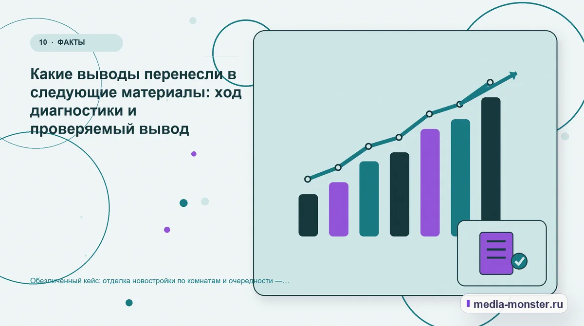 Итог и следующий шаг. Что из этого можно перенести в другие проекты: иллюстрация к статье «Кейс: Отделка новостройки по комнатам и очередности. Как нашли разрыв между страницей и обращением»