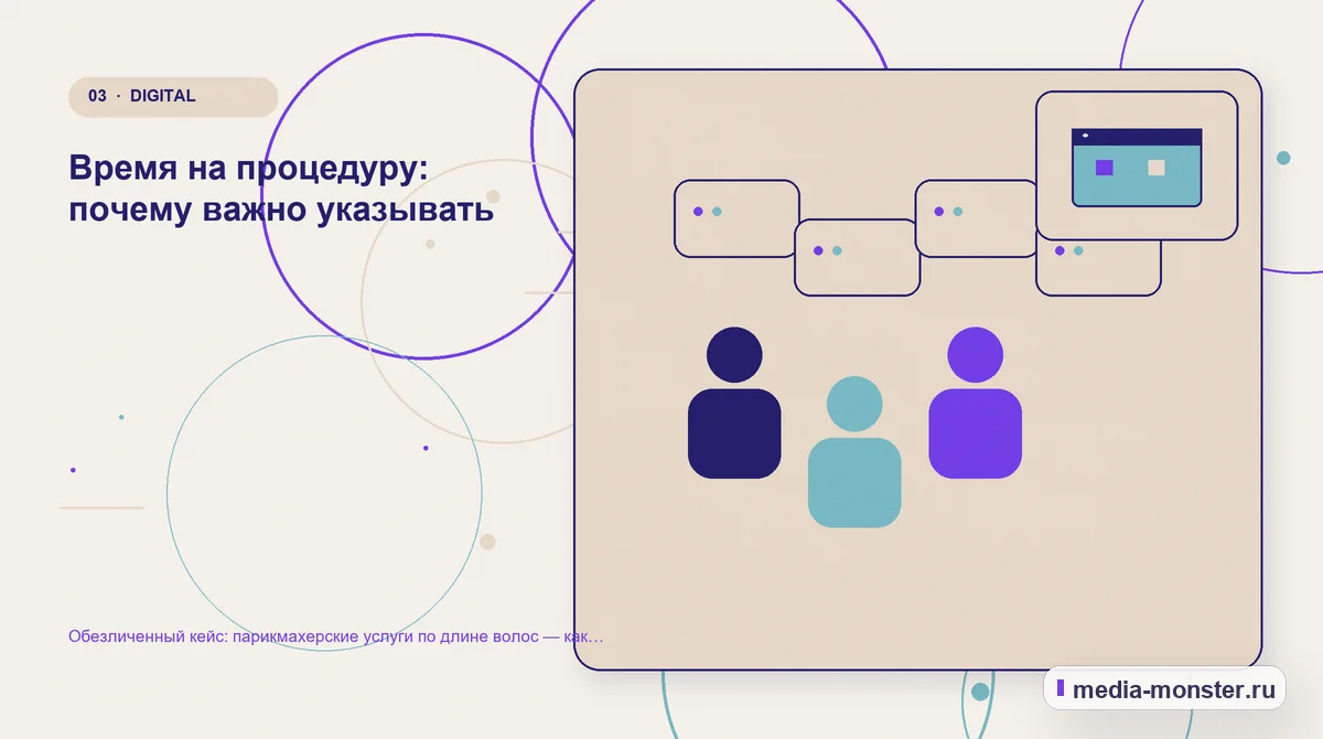 Изображение 3: Аудитория и сценарий выбора — Разбор проекта по теме «парикмахерские услуги по длине волос»: где терялся путь до обращения | Media Monster Аудитория и сценарий выбора. Что посетитель должен понять до обращения: иллюстрация к статье «Разбор проекта по теме «парикмахерские услуги по длине волос»: где терялся путь до обращения»