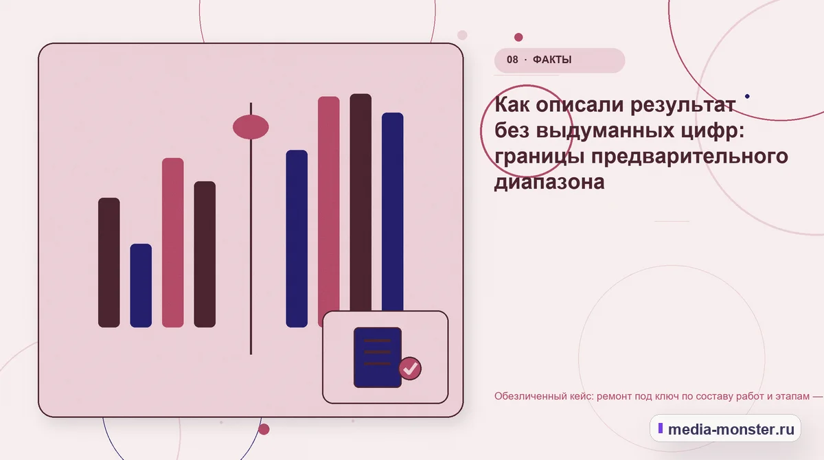 Сравнение вариантов. Как описали результат без выдуманных цифр: границы предварительного диапазона: иллюстрация к статье «Обезличенный кейс: ремонт под ключ по составу работ и этапам — как…