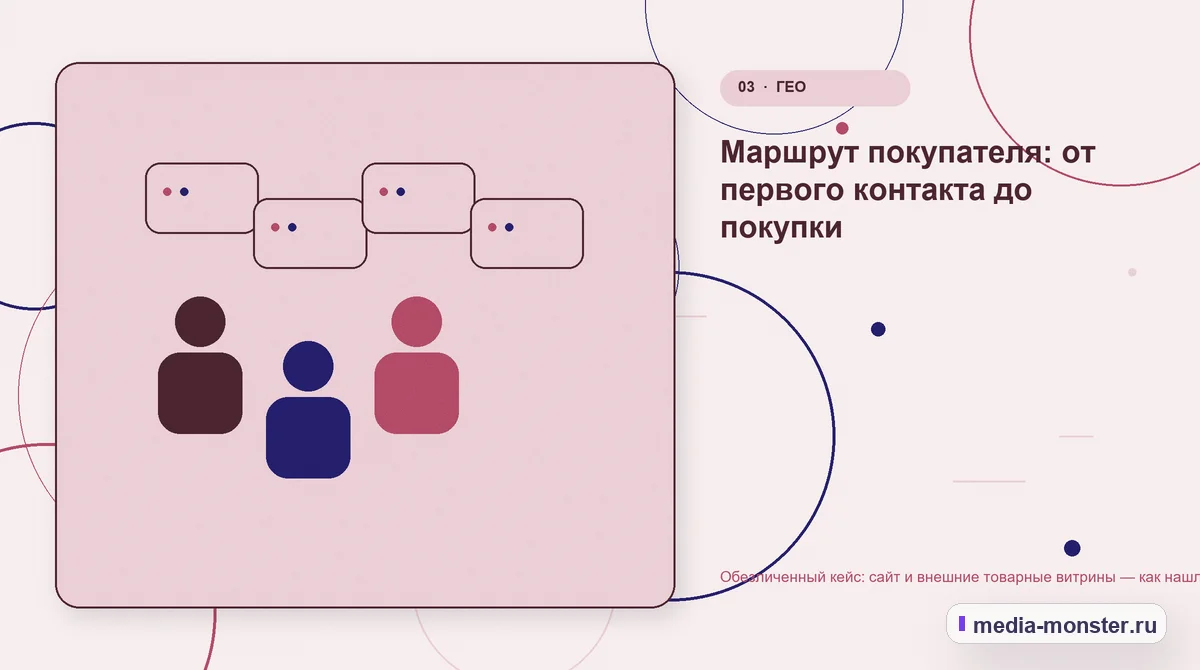 Аудитория и сценарий выбора. Маршрут покупателя: от первого контакта до покупки: иллюстрация к статье «Обезличенный кейс: сайт и внешние товарные витрины — как нашли разрыв между страницей…