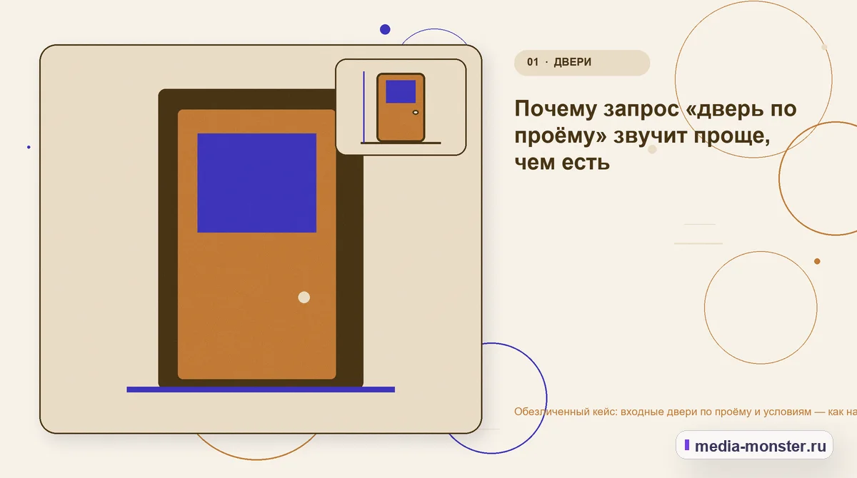 Ключевая тема материала. Почему запрос «дверь по проёму» звучит проще, чем есть: иллюстрация к статье «Обезличенный кейс: входные двери по проёму и условиям — как нашли разрыв между…