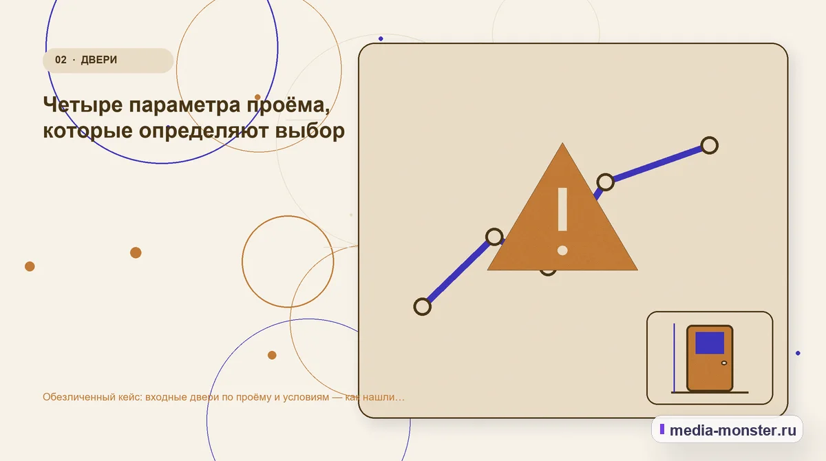 Проблема и точка потери. Четыре параметра проёма, которые определяют выбор: иллюстрация к статье «Обезличенный кейс: входные двери по проёму и условиям — как нашли разрыв между страницей и…