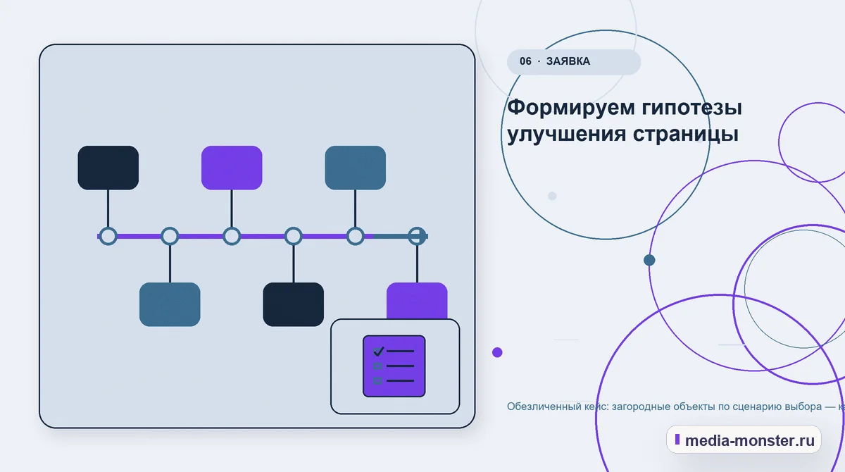 Изображение 6: Последовательность работы — Кейс о теме «загородные объекты по сценарию выбора»: что исправили на странице и в заявке | Media Monster Последовательность работы. Какие изменения связали страницу с выбором: иллюстрация к статье «Кейс о теме «загородные объекты по сценарию выбора»: что исправили на странице и в заявке»