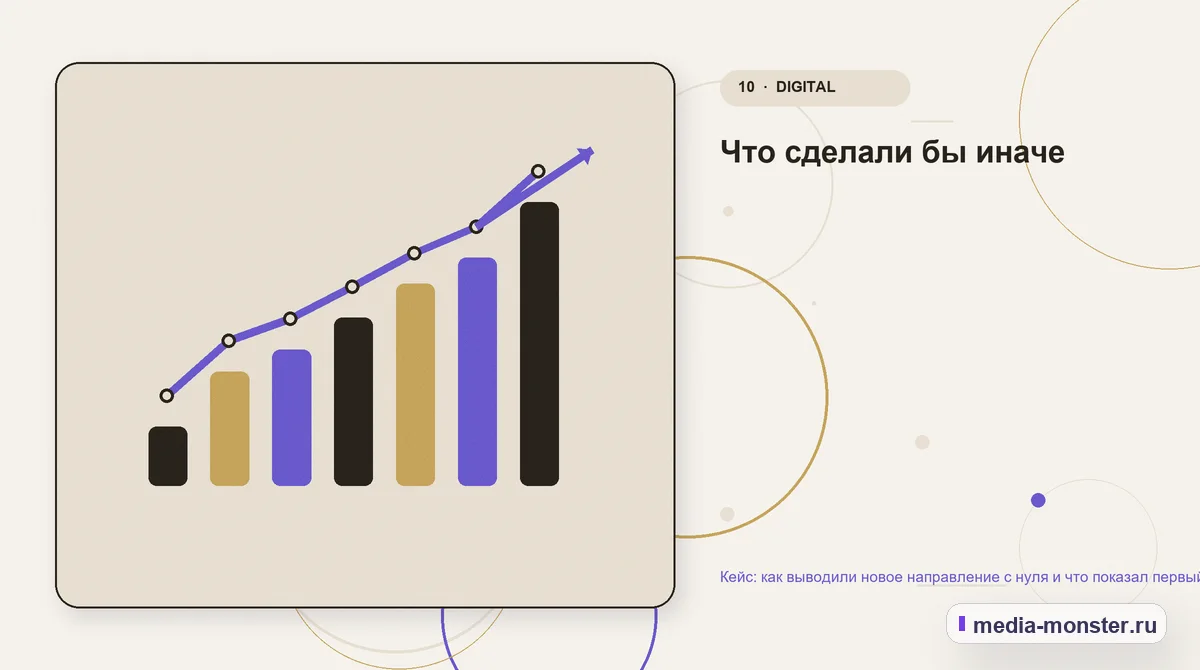 Изображение 10: Итог и следующий шаг — Кейс: как выводили новое направление с нуля и что показал первый спрос | Media Monster Итог и следующий шаг. Что сделали бы иначе: иллюстрация к статье «Кейс: как выводили новое направление с нуля и что показал первый спрос»