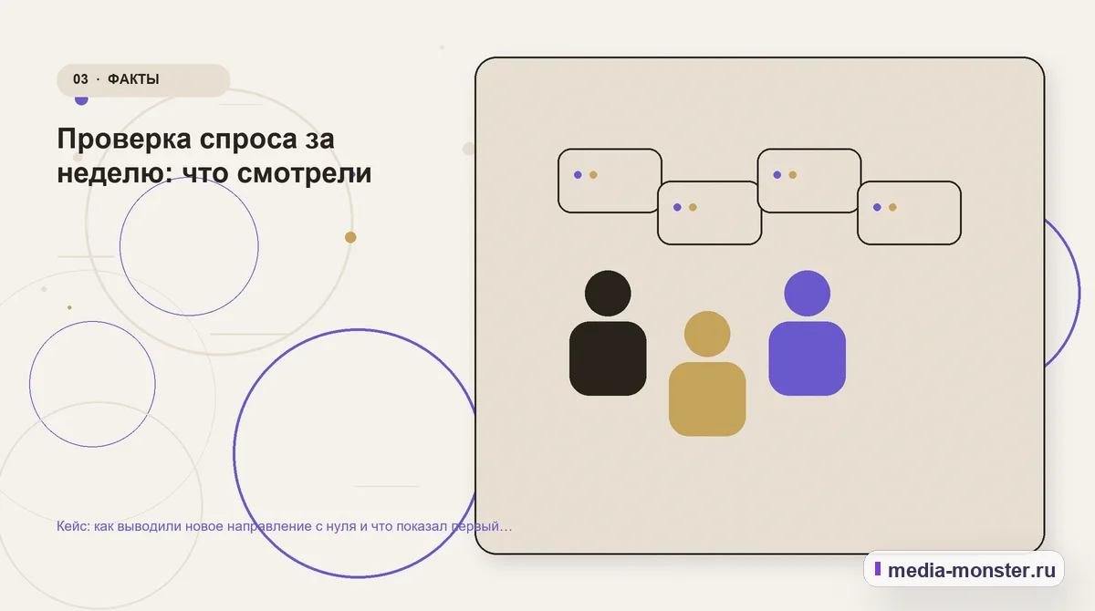 Изображение 3: Аудитория и сценарий выбора — Кейс: как выводили новое направление с нуля и что показал первый спрос | Media Monster Аудитория и сценарий выбора. Проверка спроса за неделю: что смотрели: иллюстрация к статье «Кейс: как выводили новое направление с нуля и что показал первый спрос»