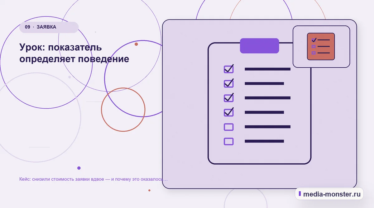 Изображение 9: Контрольные показатели — Кейс: снизили стоимость заявки вдвое — и почему это оказалось плохой новостью | Media Monster Контрольные показатели. Урок: показатель определяет поведение: иллюстрация к статье «Кейс: снизили стоимость заявки вдвое — и почему это оказалось плохой новостью»
