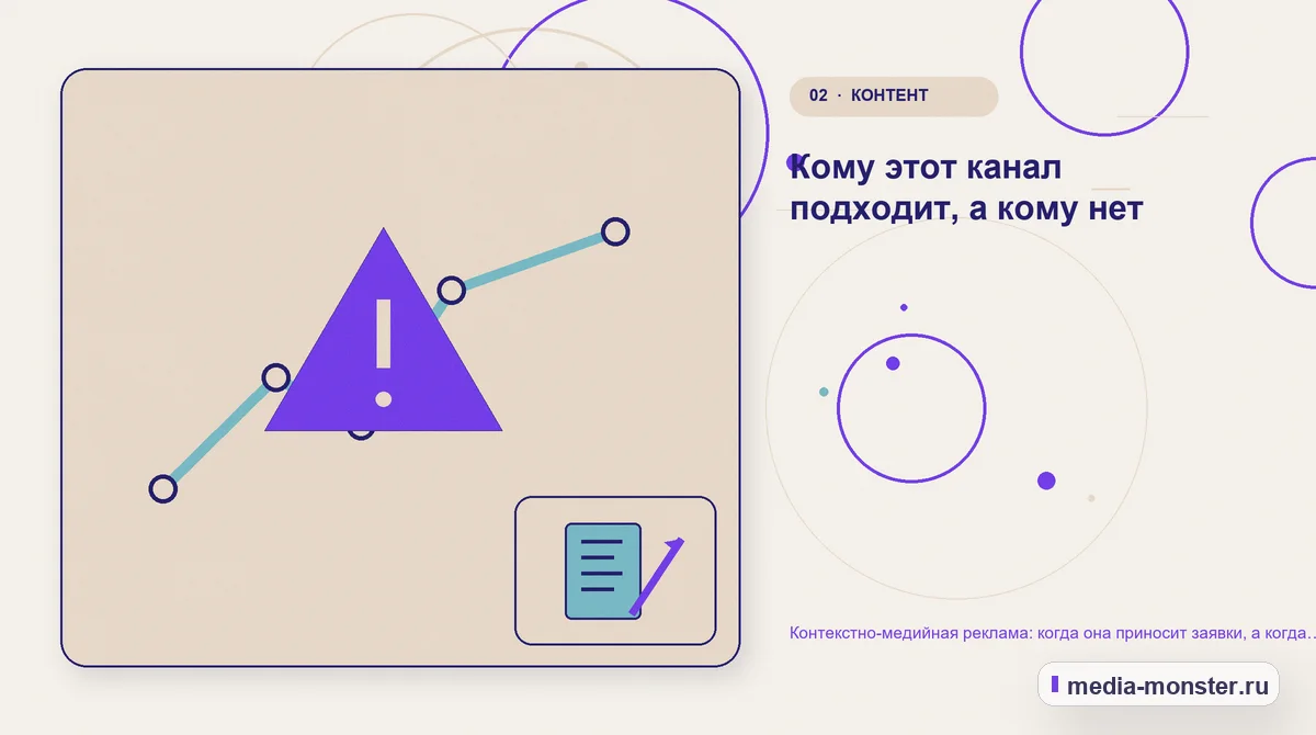 Проблема и точка потери. Кому этот канал подходит, а кому нет: иллюстрация к статье «Контекстно-медийная реклама: когда она приносит заявки, а когда просто тратит бюджет»