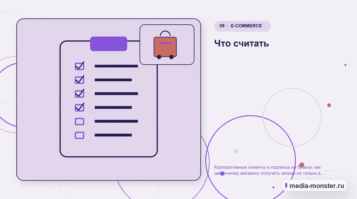 Изображение 9: Контрольные показатели — Корпоративные клиенты и подписка на букеты: как цветочному магазину получать заказы не только в праздники | Media Monster Контрольные показатели. Что считать: иллюстрация к статье «Корпоративные клиенты и подписка на букеты: как цветочному магазину получать заказы не только в праздники»