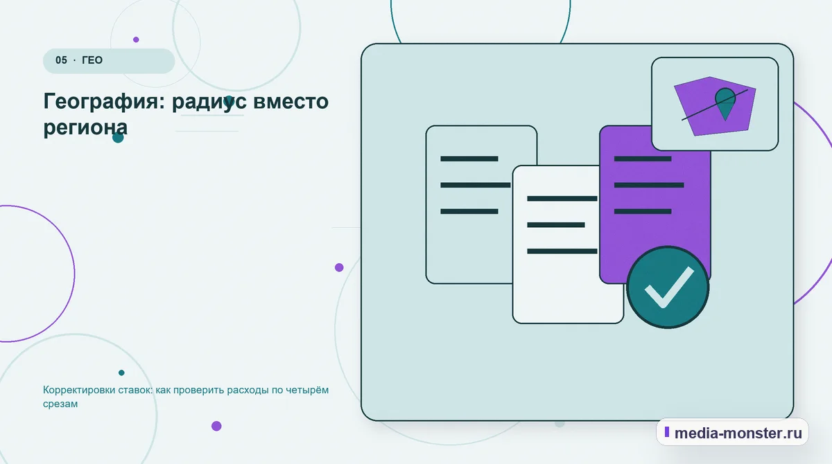 Изображение 5: Данные и доказательства — Корректировки ставок: как проверить расходы по четырём срезам | Media Monster Данные и доказательства. География: радиус вместо региона: иллюстрация к статье «Корректировки ставок: как проверить расходы по четырём срезам»