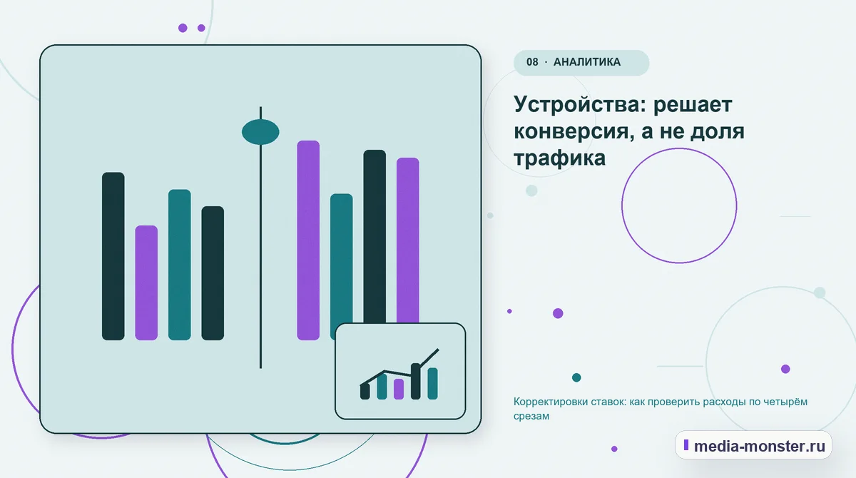Изображение 8: Сравнение вариантов — Корректировки ставок: как проверить расходы по четырём срезам | Media Monster Сравнение вариантов. Устройства: решает конверсия, а не доля трафика: иллюстрация к статье «Корректировки ставок: как проверить расходы по четырём срезам»