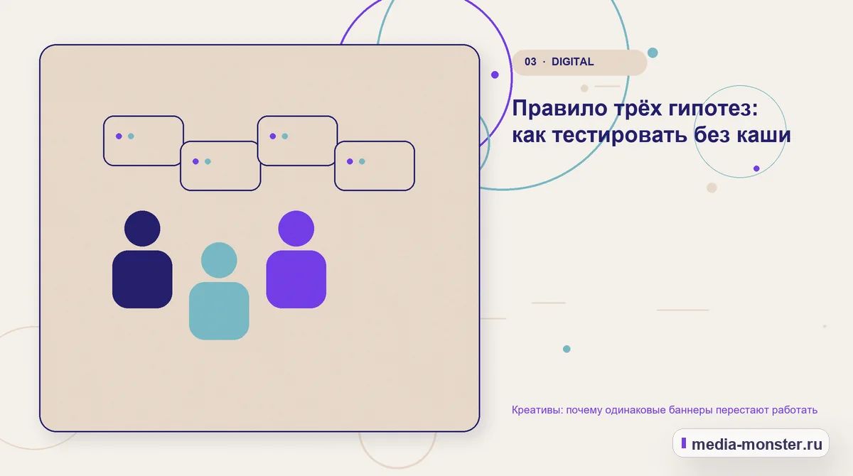 Креативы: почему одинаковые баннеры перестают работать — иллюстрация к разделу «Правило трёх гипотез: как тестировать без каши»