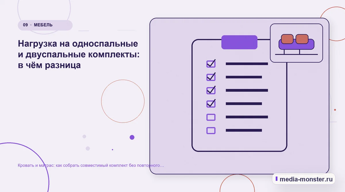 Контрольные показатели. Нагрузка на односпальные и двуспальные комплекты: в чём разница: иллюстрация к статье «Кровать и матрас: как собрать совместимый комплект без повторного поиска…