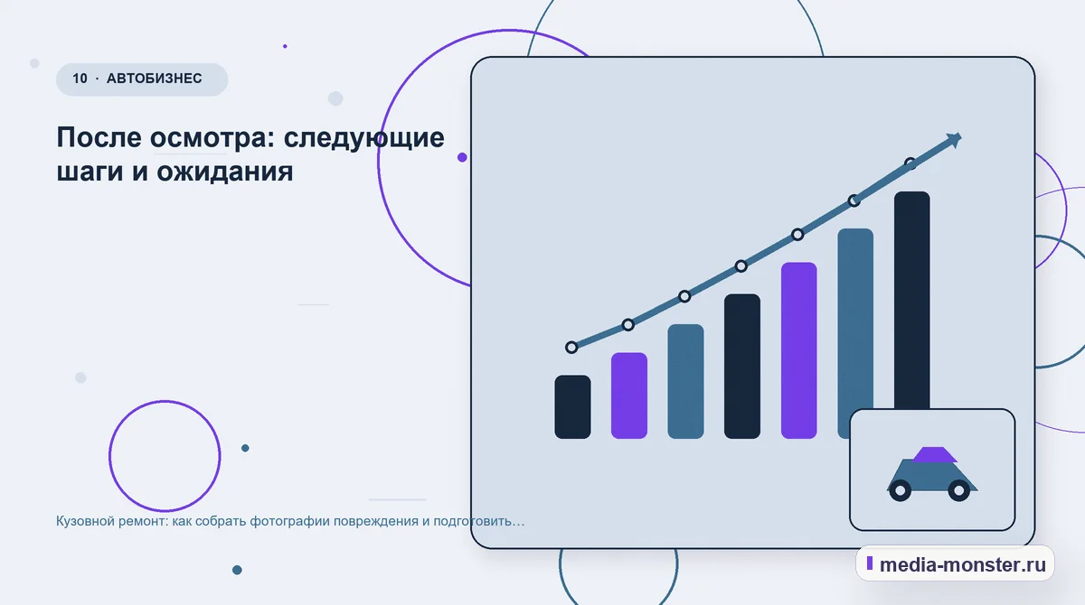 Итог и следующий шаг. После осмотра: следующие шаги и ожидания: иллюстрация к статье «Кузовной ремонт: как собрать фотографии повреждения и подготовить запись на осмотр»