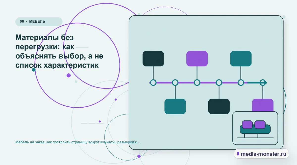Последовательность работы. Материалы без перегрузки: как объяснять выбор, а не список характеристик: иллюстрация к статье «Мебель на заказ: как построить страницу вокруг комнаты, размеров…