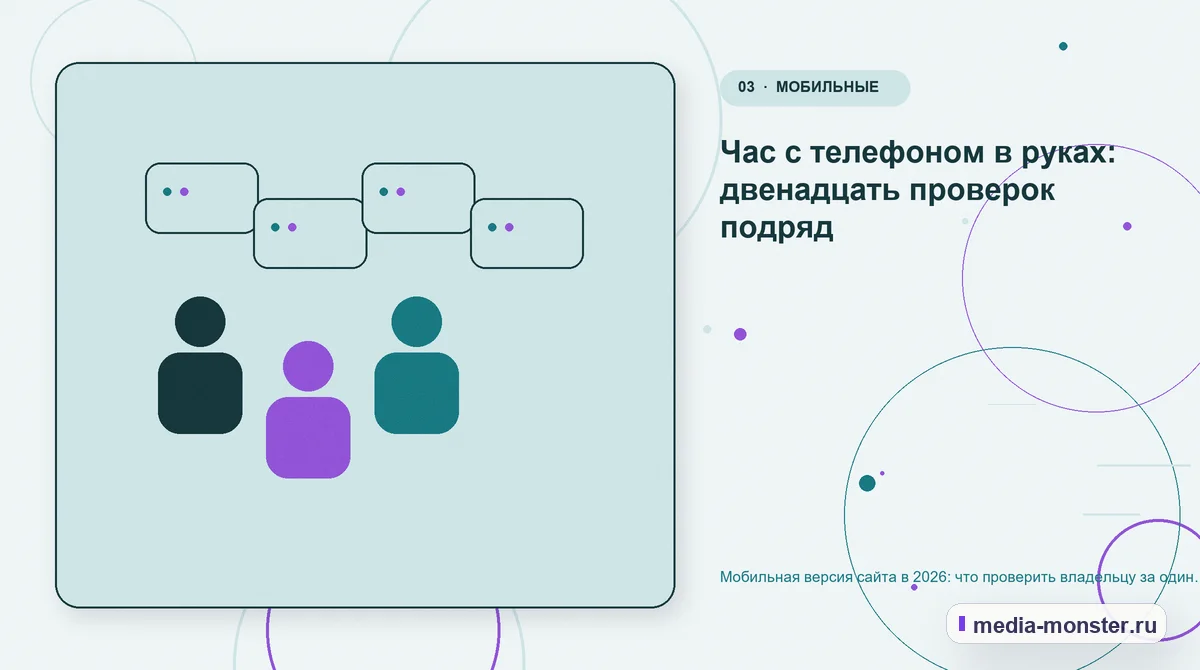 Мобильная версия сайта в 2026: что проверить владельцу за один вечер — иллюстрация к разделу «Час с телефоном в руках: двенадцать проверок подряд»