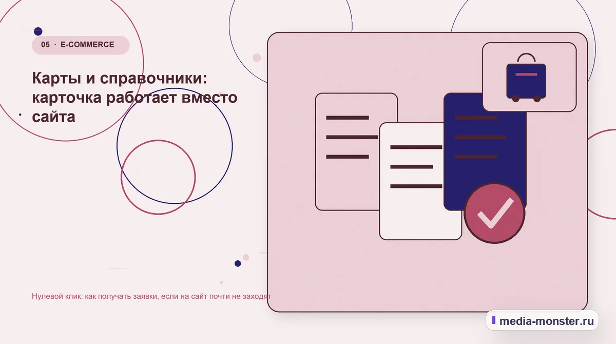 Данные и доказательства. Карты и справочники: карточка работает вместо сайта: иллюстрация к статье «Нулевой клик: как получать заявки, если на сайт почти не заходят»