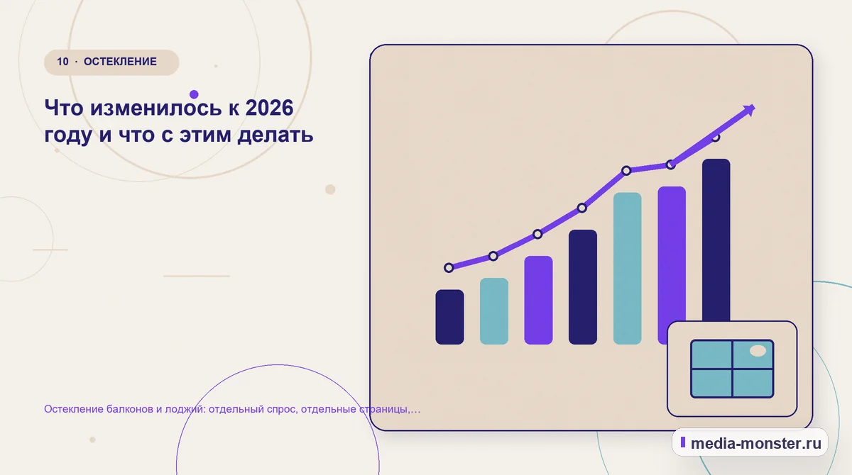 Изображение 10: Итог и следующий шаг — Остекление балконов и лоджий: отдельный спрос, отдельные страницы, отдельная реклама | Media Monster Итог и следующий шаг. Что изменилось к 2026 году и что с этим делать: иллюстрация к статье «Остекление балконов и лоджий: отдельный спрос, отдельные страницы, отдельная реклама»