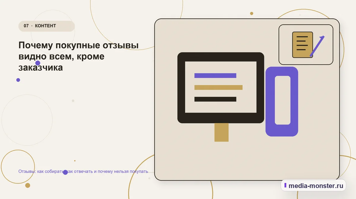 Каналы и точки контакта. Почему покупные отзывы видно всем, кроме заказчика: иллюстрация к статье «Отзывы: как собирать, как отвечать и почему нельзя покупать»
