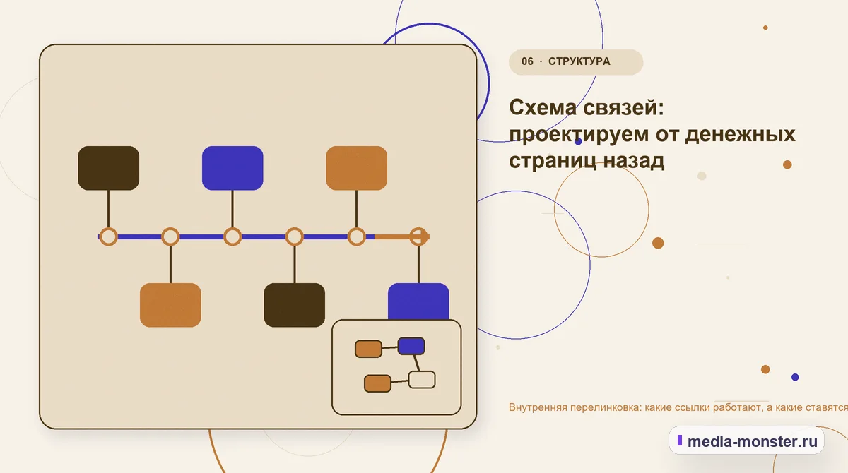 Изображение 6: Последовательность работы — Внутренняя перелинковка: какие ссылки работают, а какие ставятся зря | Media Monster Последовательность работы. Схема связей: проектируем от денежных страниц назад: иллюстрация к статье «Внутренняя перелинковка: какие ссылки работают, а какие ставятся зря»
